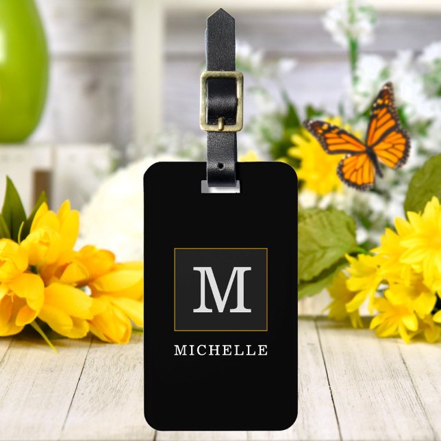 Elegant Black Guld Monogram Chic Personlig Bagagebricka (Skapare uppladdad)