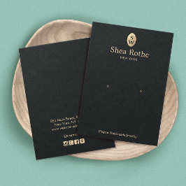 Elegant Black Guld Monogram Earring Visning Card Visitkort