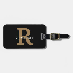 Elegant Black Guld Monogram fet typografi Namn Bagagebricka