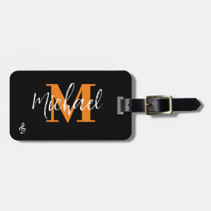 Elegant Black Guld Monogram för musiker Bagagebricka