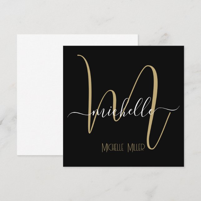 elegant Black guld monogram första affärsverksamhe Inbjudningar (Fram/baksida)