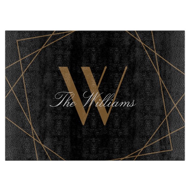 Elegant Black Guld Monogram Geometric Namn-skript (Framsidan)