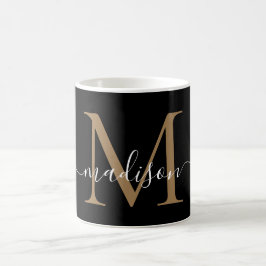 Elegant Black Guld Monogram Girly Script-Snyggt Kaffemugg