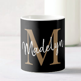 Elegant Black Guld Monogram Girly Script-Snyggt Kaffemugg