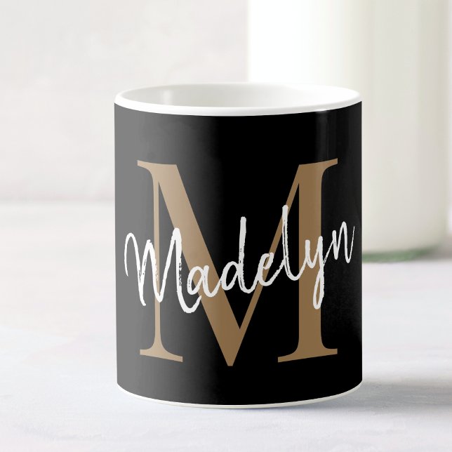 Elegant Black Guld Monogram Girly Script-Snyggt Kaffemugg (Skapare uppladdad)