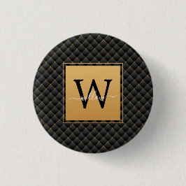 Elegant Black Guld Monogram Initial Script-Snyggt Knapp