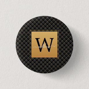 Elegant Black Guld Monogram Initial Script-Snyggt Knapp