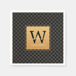Elegant Black Guld Monogram Initial Script-Snyggt Pappersservett
