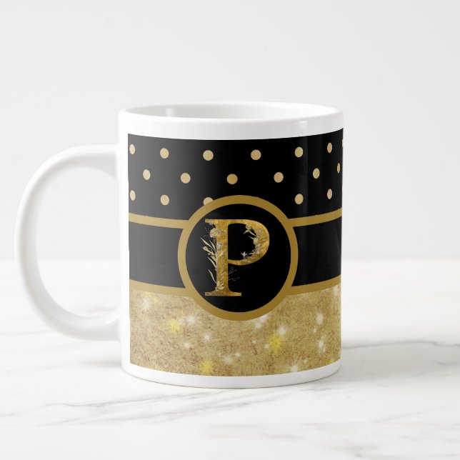 Elegant Black & Guld Monogram Jumbo Mugg (Vänster)