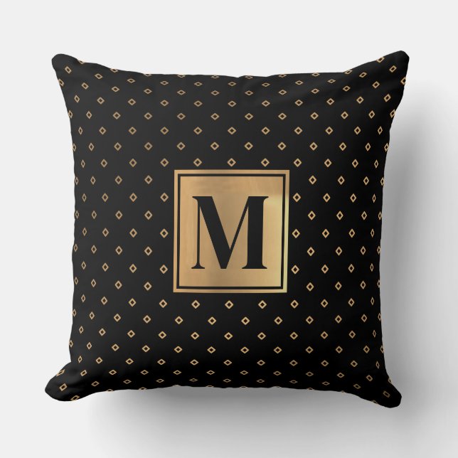 Elegant Black Guld Monogram Kudde (Framsida)