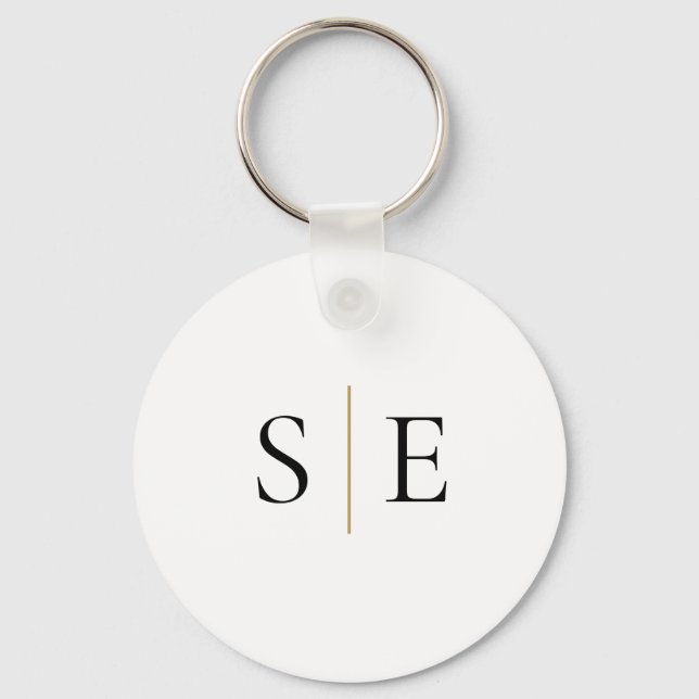 Elegant Black Guld Monogram Minimalist Nyckelring (Framsida)