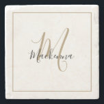 Elegant Black Guld Monogram Namn Snyggt Script  Stenunderlägg<br><div class="desc">Skriptstenen elegant Black och Guld Monogram Namn Snyggt Underlägg. Anpassa det här trendigets skripttypografi med monogrammet underlägg med ditt namn och monogrammet först. Perfektens gåva till henne.</div>