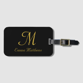 Elegant Black & Guld Monogram Namn Travel Helgdag Bagagebricka