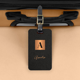 Elegant Black guld monogram och namn-skript Bagagebricka