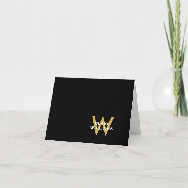 Elegant Black Guld Monogram Professionell Typograf Anteckningskort (Framsida)
