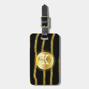 Elegant Black Guld Monogram Rand Bagagebricka