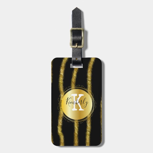 Elegant Black Guld Monogram Rand  Bagagebricka (Vertikal Framsida)