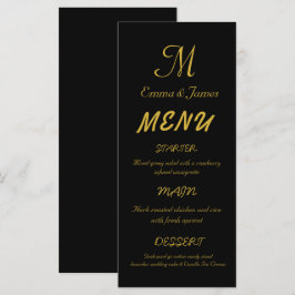 Elegant Black & Guld Monogram Script Bröllop Meny