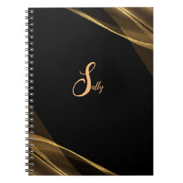 Elegant Black & Guld Monogram Script Namn Anteckningsbok