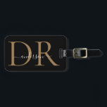 Elegant Black Guld Monogram Script Namn Snyggt Bagagebricka<br><div class="desc">Elegant Black Guld Monogram Script Namn Snyggt Bag Märkre</div>