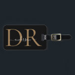 Elegant Black Guld Monogram Script Namn Snyggt Bagagebricka<br><div class="desc">Elegant Black Guld Monogram Script Namn Snyggt Bag Märkre</div>