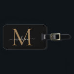 Elegant Black Guld Monogram Script Namn Snyggt Bagagebricka<br><div class="desc">Elegant Black Guld Monogram Script Namn Snyggt Bag Märkre</div>