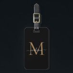 Elegant Black Guld Monogram Script Namn Snyggt Lu Bagagebricka<br><div class="desc">Elegant Black Guld Monogram Script Namn Snyggt Bag Märkre</div>