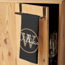Elegant Black Guld Monogram-skript Kökshandduk