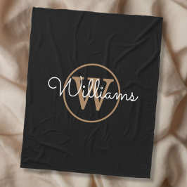 Elegant Black Guld Monogram-skript Namn Fleecefilt