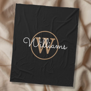 Elegant Black Guld Monogram-skript Namn Fleecefilt