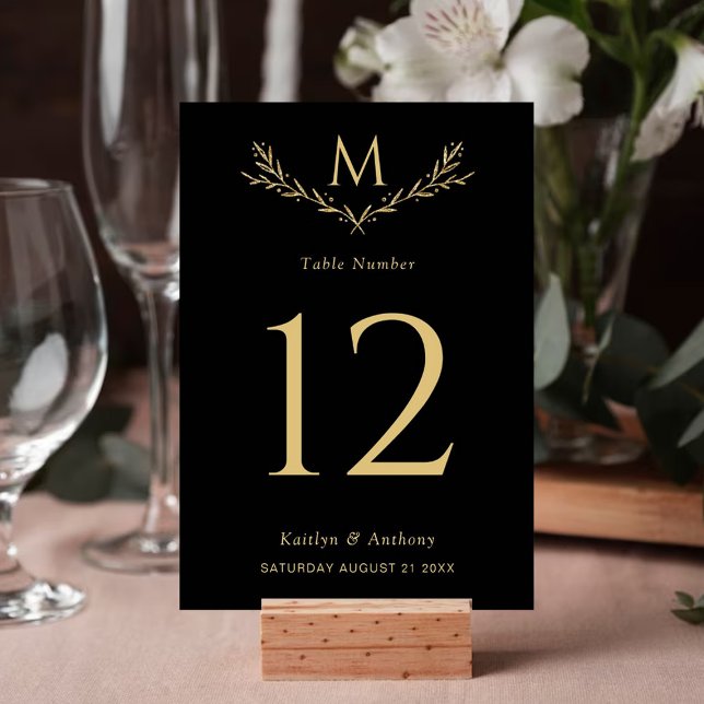 Elegant Black & Guld Monogram WAN Bröllop Bordsnummer (Skapare uppladdad)