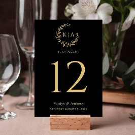 Elegant Black & Guld Monogram WAN Bröllop Bordsnummer