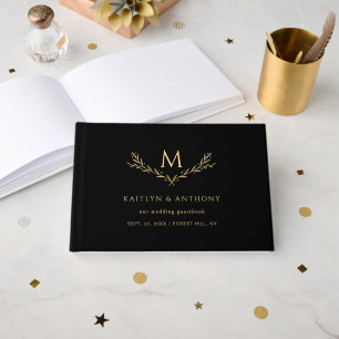 Elegant Black & Guld Monogram WAN Bröllop Gästböcker