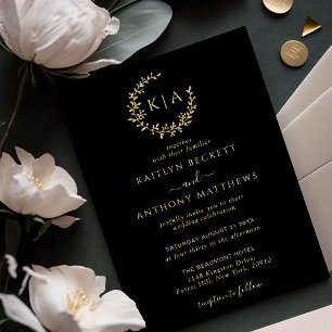 Elegant Black & Guld Monogram WAN Bröllop Inbjudningar