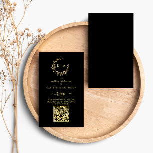 Elegant Black & Guld Monogram WAN Bröllop OSA Tilläggskort