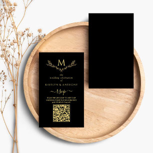 Elegant Black & Guld Monogram WAN Bröllop OSA Tilläggskort