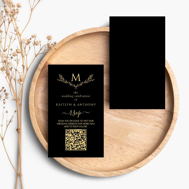 Elegant Black & Guld Monogram WAN Bröllop OSA Tilläggskort (Skapare uppladdad)