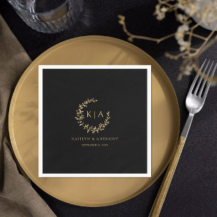 Elegant Black & Guld Monogram WAN Bröllop Pappersservett