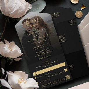 Elegant Black & Guld Monogram WAN Bröllop Photo