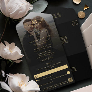 Elegant Black & Guld Monogram WAN Bröllop Photo