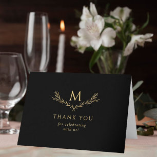 Elegant Black & Guld Monogram WAN Bröllop Photo Tack Kort