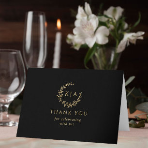 Elegant Black & Guld Monogram WAN Bröllop Photo Tack Kort