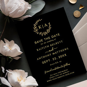 Elegant Black & Guld Monogram WAN Bröllop Spara Datumet