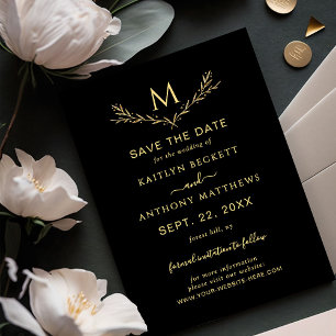 Elegant Black & Guld Monogram WAN Bröllop Spara Datumet