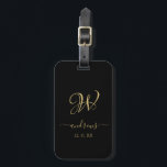 Elegant Black guld monogrammat Luggage Tag-nummer Bagagebricka<br><div class="desc">Signatur</div>
