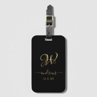 Elegant Black guld monogrammat Luggage Tag-nummer Bagagebricka
