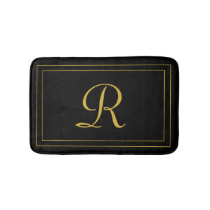 Elegant Black & Guld Monogrammed Personlig Badrumsmatta