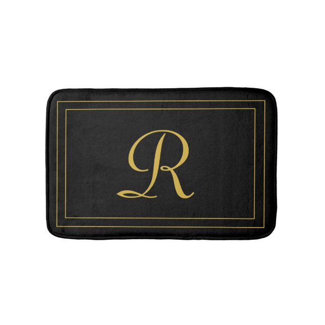 Elegant Black & Guld Monogrammed Personlig Badrumsmatta (Framsidan)