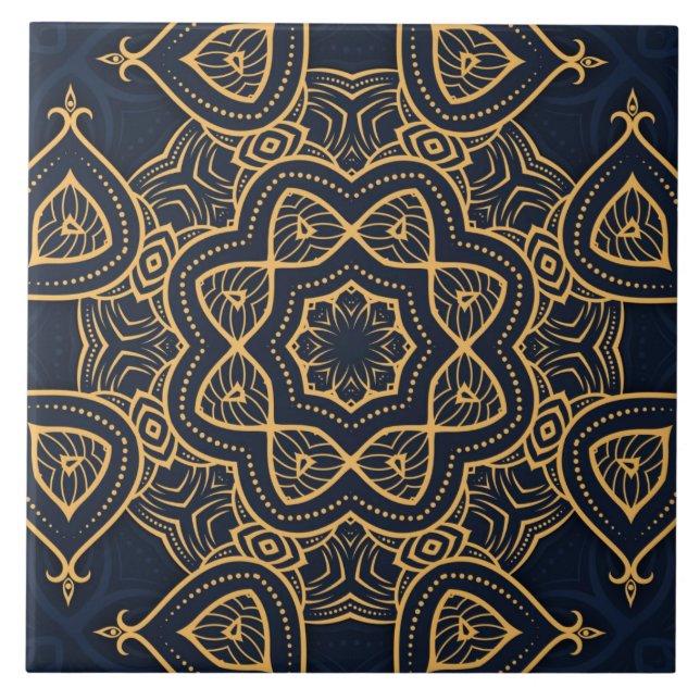 elegant Black guld mönster Kakelplatta (Framsidan)