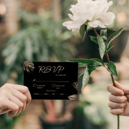 Elegant Black Guld Monstera Bröllop Meal Choice OSA Kort